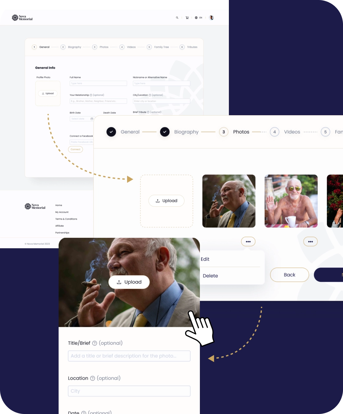 Nova Memorial personalized memorial page feature
